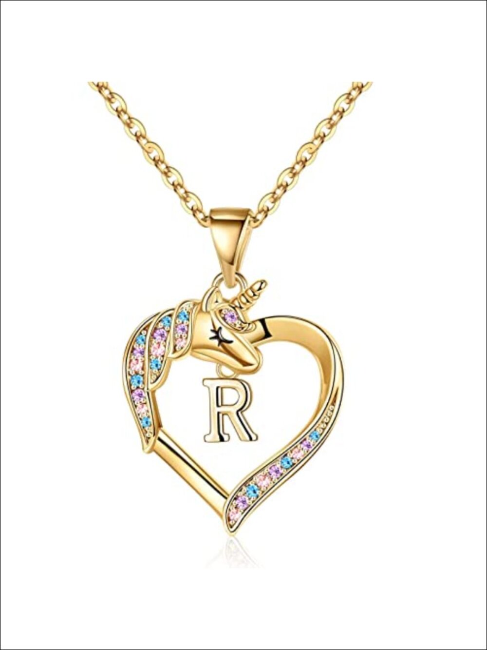 14K Gold Plated Unicorn Pendant Necklace with Cubic Zirconia, Gift for Girls,